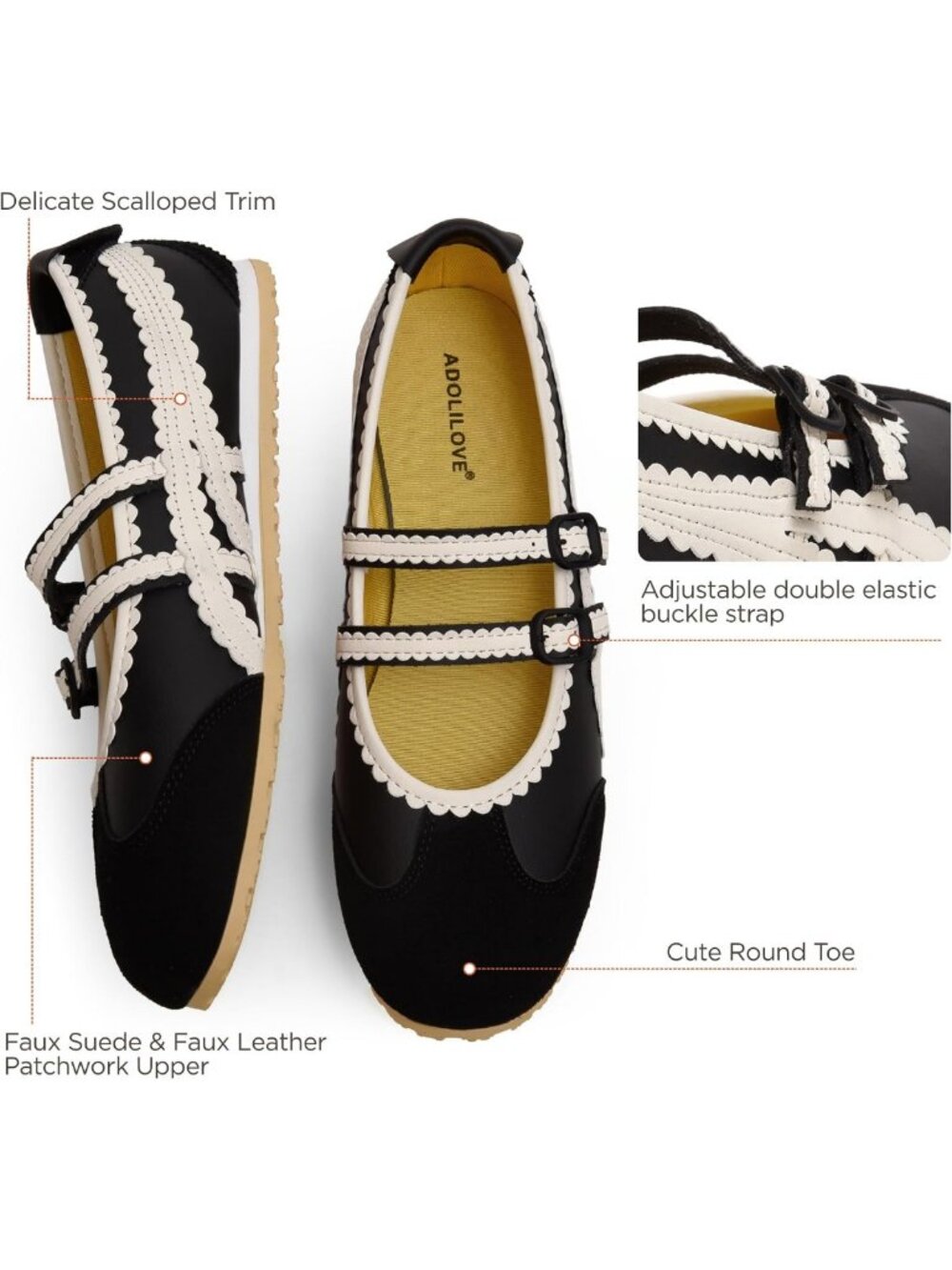 Comfortable Ballet Sneakers for Women | Mary Jane Flats with Elastic Straps - Picture 4 of 7